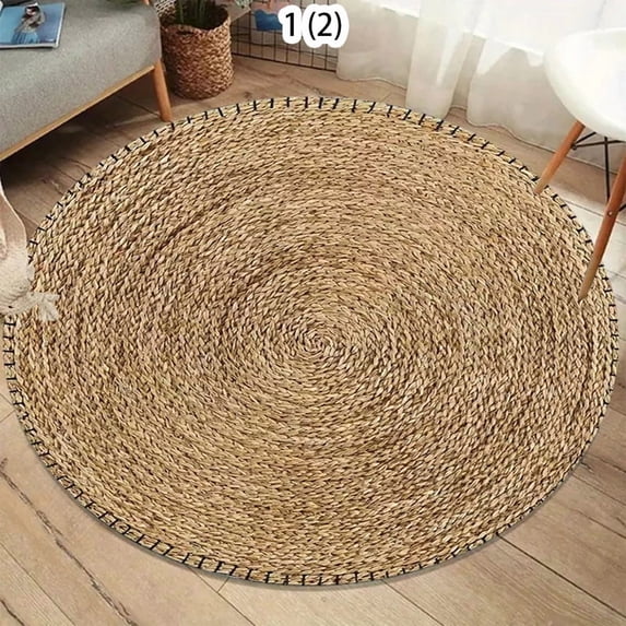 Natural Jute Woven Round Soft Area Rug Washable Non-Slip Indoor Floor Mat for Rustic Boho Bedroom Living Room Home Decor