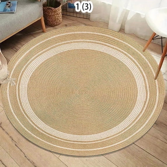 Natural Jute Woven Round Soft Area Rug Washable Non-Slip Indoor Floor Mat for Rustic Boho Bedroom Living Room Home Decor