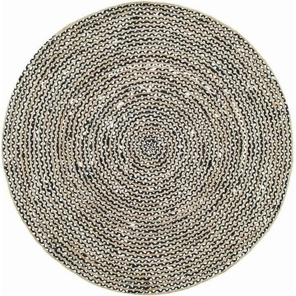 Natural Jute with Black White cotton Mix round Size 2 x 2 Feet ( 60 x 60 cm )