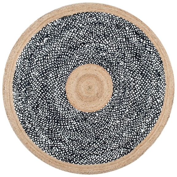 Natural Jute with Black White cotton Mix round Size 6 x 6 Feet ( 180 x 180 cm )