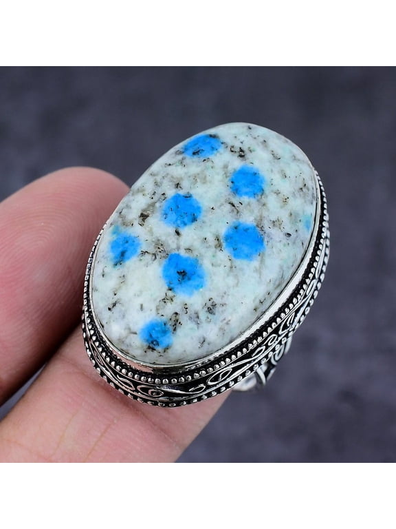 Natural K2 Azurite Gemstone Handmade 925 Sterling Silver Jewelry Ring S.6