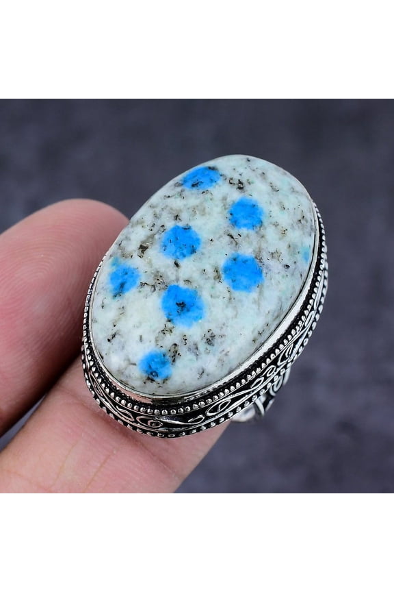 Natural K2 Azurite Gemstone Handmade 925 Sterling Silver Jewelry Ring S.8