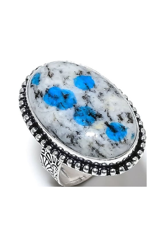 Natural K2 Azurite Gemstone Handmade 925 Sterling Silver Ring Size 10