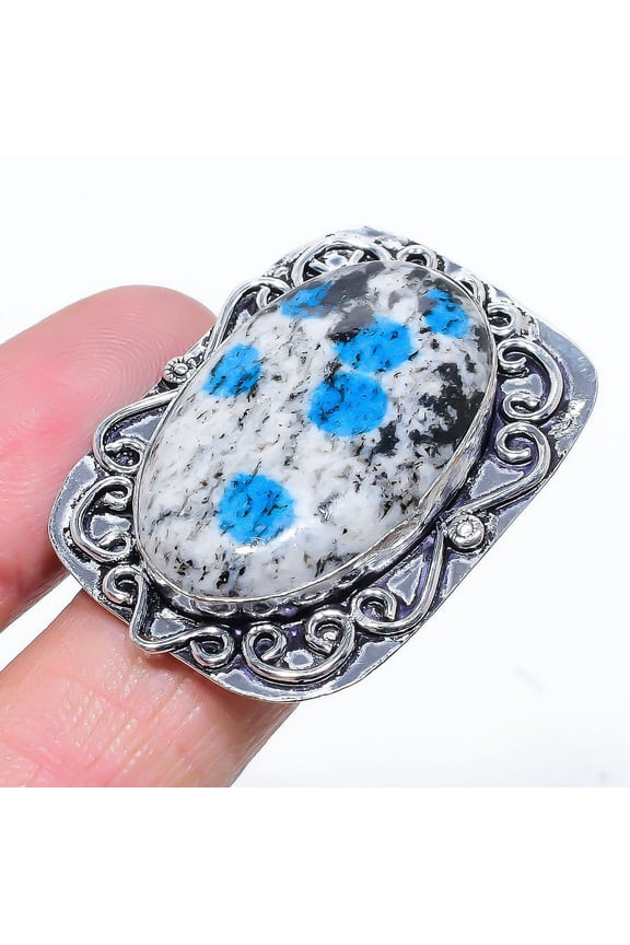 Natural K2 Azurite Gemstone Handmade 925 Sterling Silver Ring Size 10