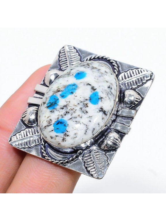 Natural K2 Azurite Gemstone Handmade 925 Sterling Silver Ring Size 7.5