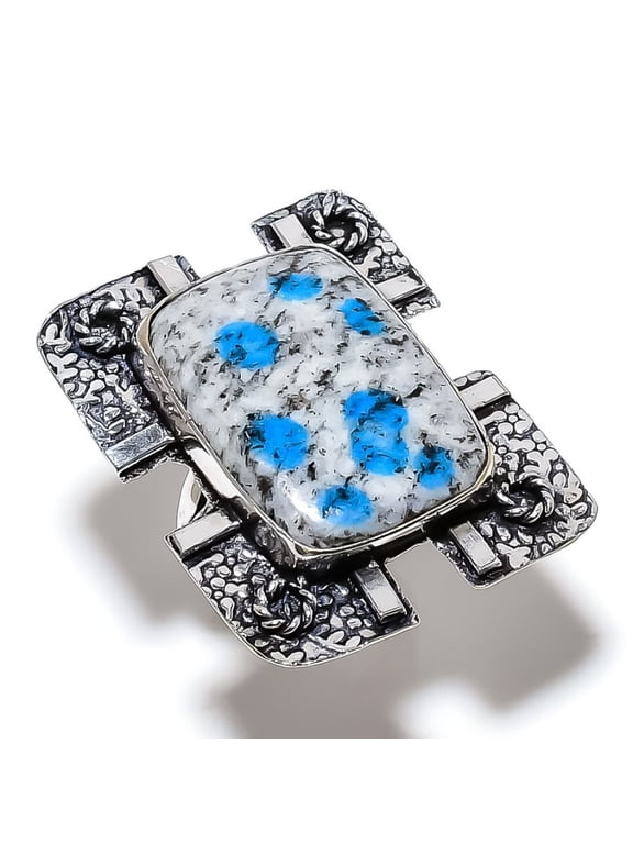 Natural K2 Azurite Gemstone Handmade 925 Sterling Silver Ring Size 8.5