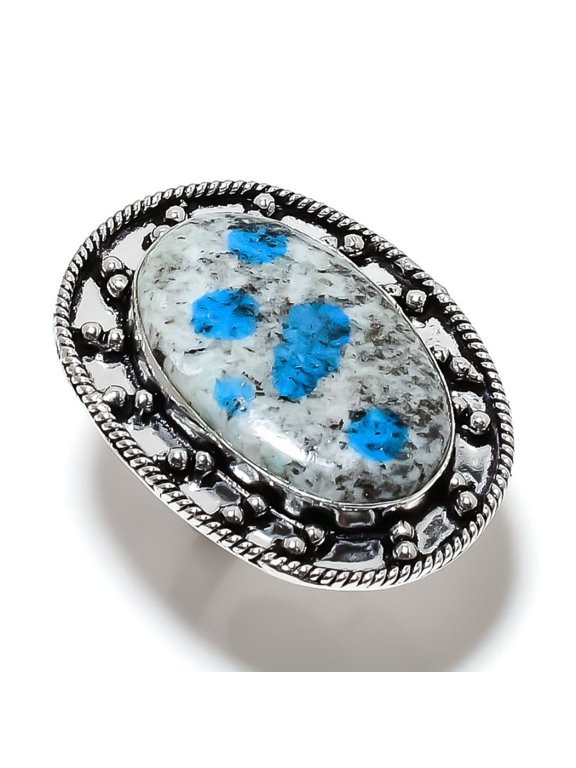 Natural K2 Azurite Gemstone Handmade 925 Sterling Silver Ring Size 8