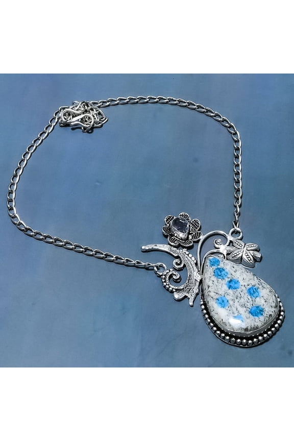 Natural K2 Azurite, Iolite Gemstone 925 Sterling Silver Necklace 18"