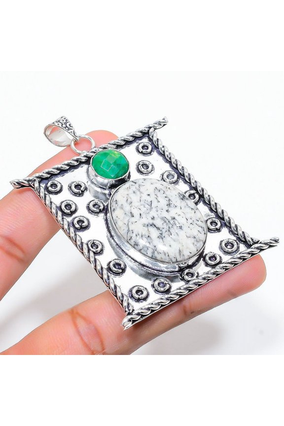 Natural K2 Azurite, Kunzite Gemstone 925 Sterling Silver Pendant 2.56"