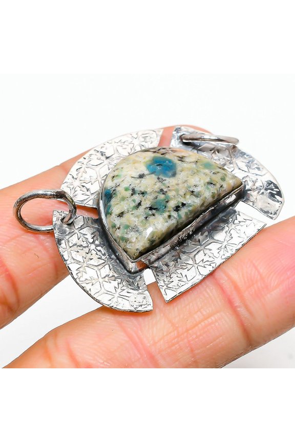 Natural K2 Blue Azurite Gemstone 925 Sterling Silver Gift Pendant 1.34"