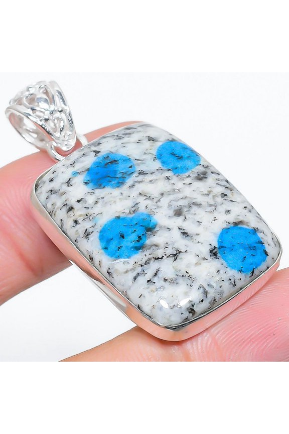 Natural K2 Blue Azurite Gemstone 925 Sterling Silver Gift Pendant 1.97"