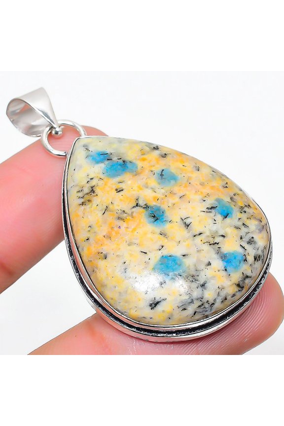 Natural K2 Blue Azurite Gemstone 925 Sterling Silver Gift Pendant 2.01"