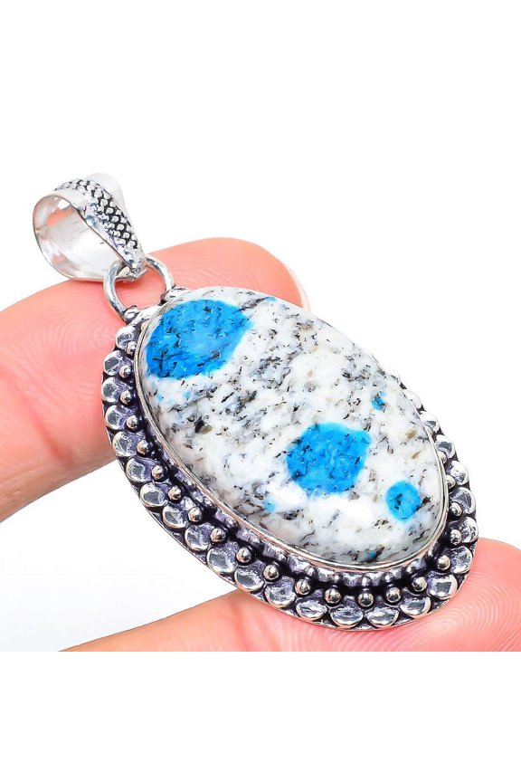 Natural K2 Blue Azurite Gemstone 925 Sterling Silver Gift Pendant 2.21"