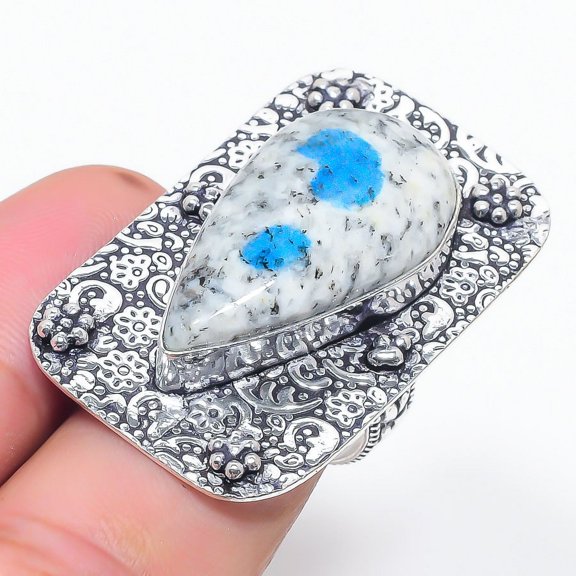 Natural K2 Blue Azurite Gemstone 925 Sterling Silver Gift Ring Size 8