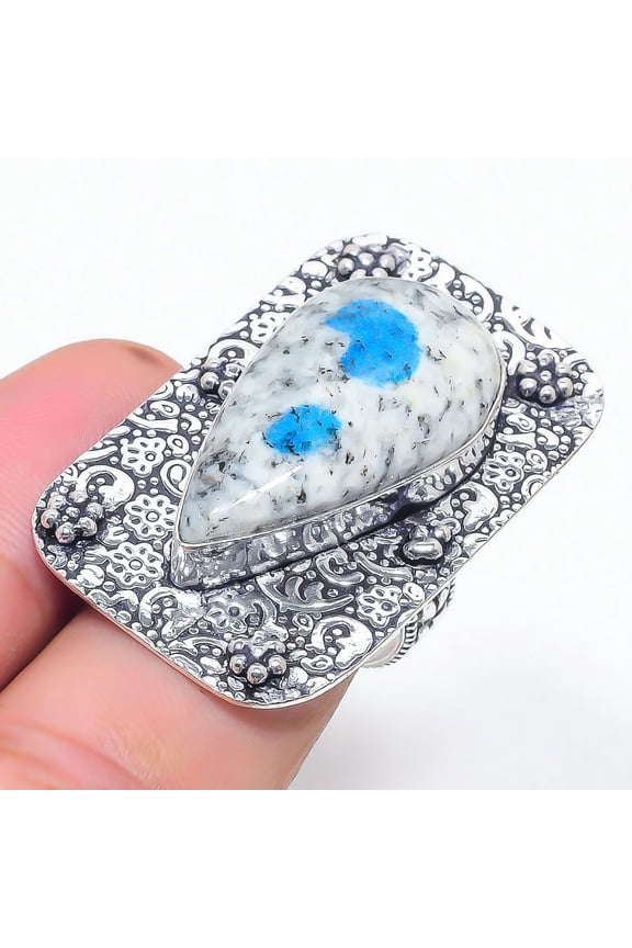 Natural K2 Blue Azurite Gemstone 925 Sterling Silver Gift Ring Size 8