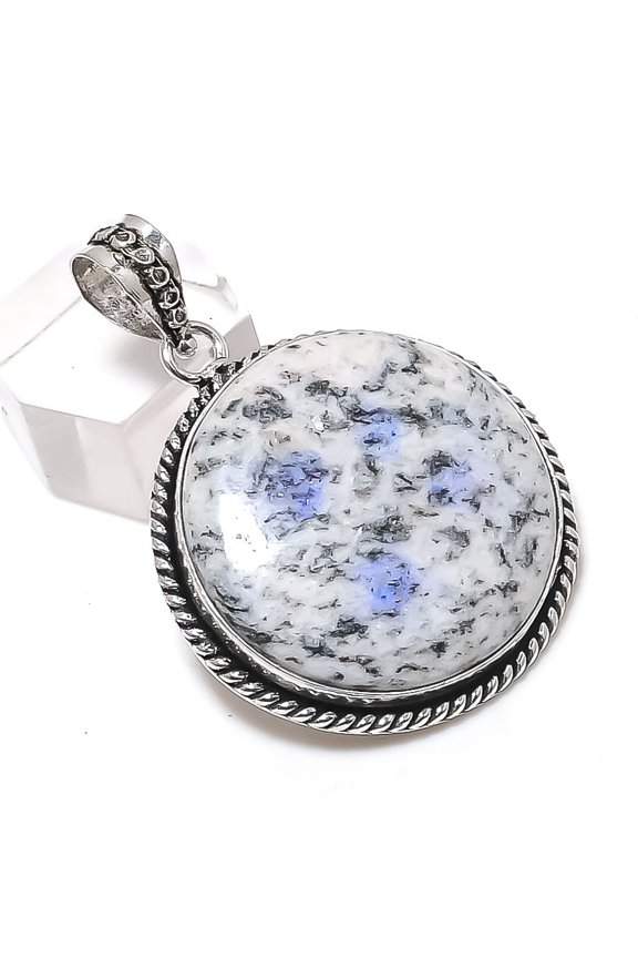 Natural K2 Blue Azurite Gemstone 925 Sterling Silver Jewelry Pendant 1.85"