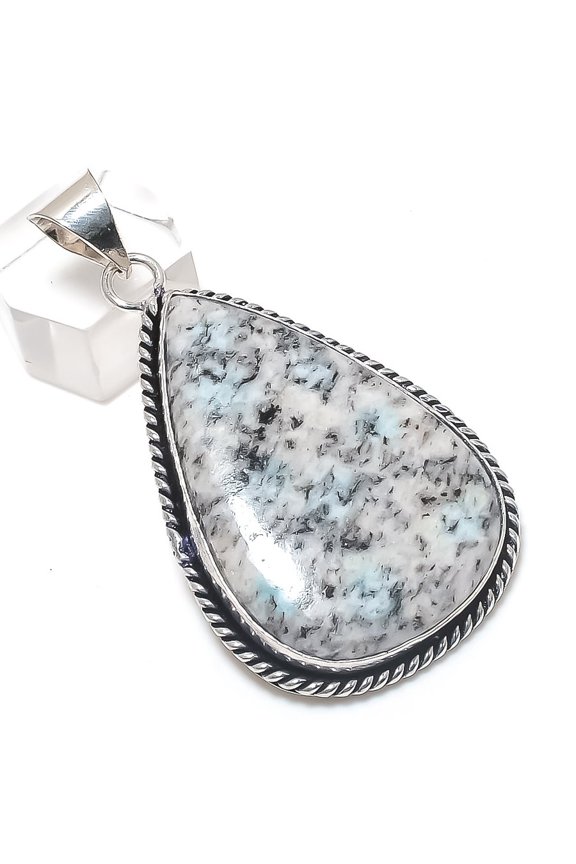 Natural K2 Blue Azurite Gemstone 925 Sterling Silver Jewelry Pendant 2.44"