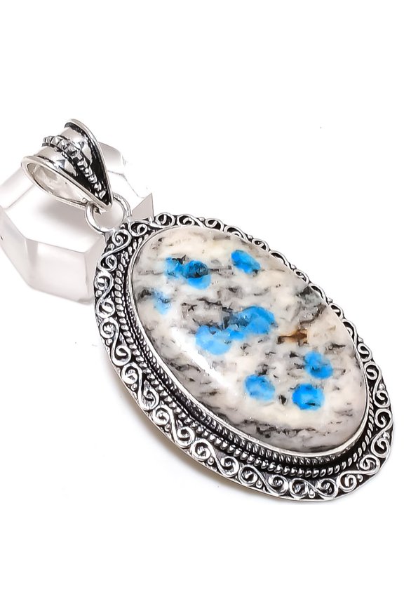 Natural K2 Blue Azurite Gemstone 925 Sterling Silver Jewelry Pendant 2.60"
