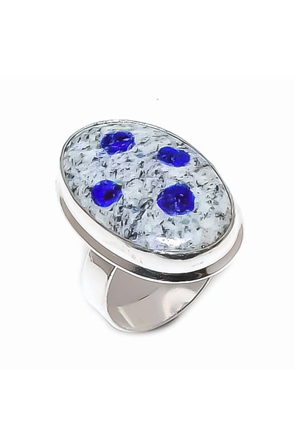 Natural K2 Blue Azurite Gemstone 925 Sterling Silver Jewelry Ring Size 8