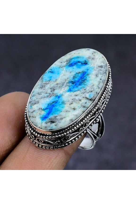 Natural K2 Blue Azurite Gemstone 925 Sterling Silver Jewelry Ring Size 9
