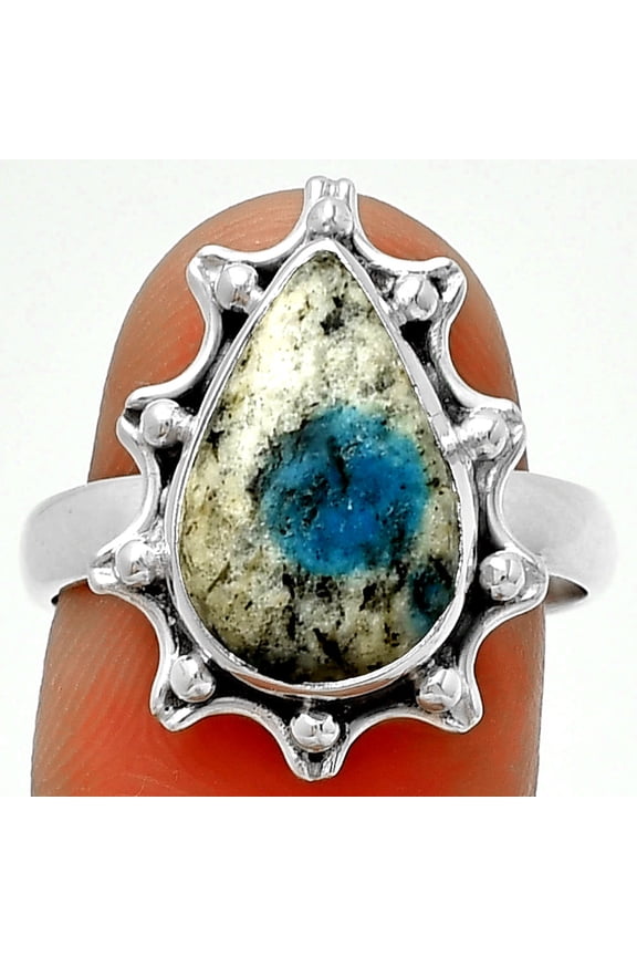 Natural K2 Blue - Azurite In Quartz 925 Sterling Silver Ring s.8 Jewelry R-1189 SDR189908