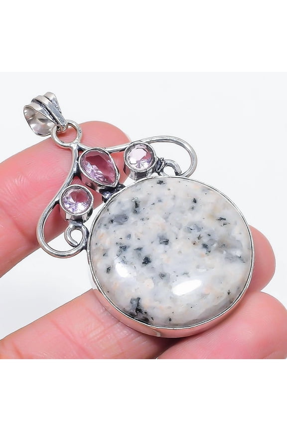 Natural K2 Blue Azurite, Kunzite 925 Sterling Silver Jewelry Pendant 2.36"