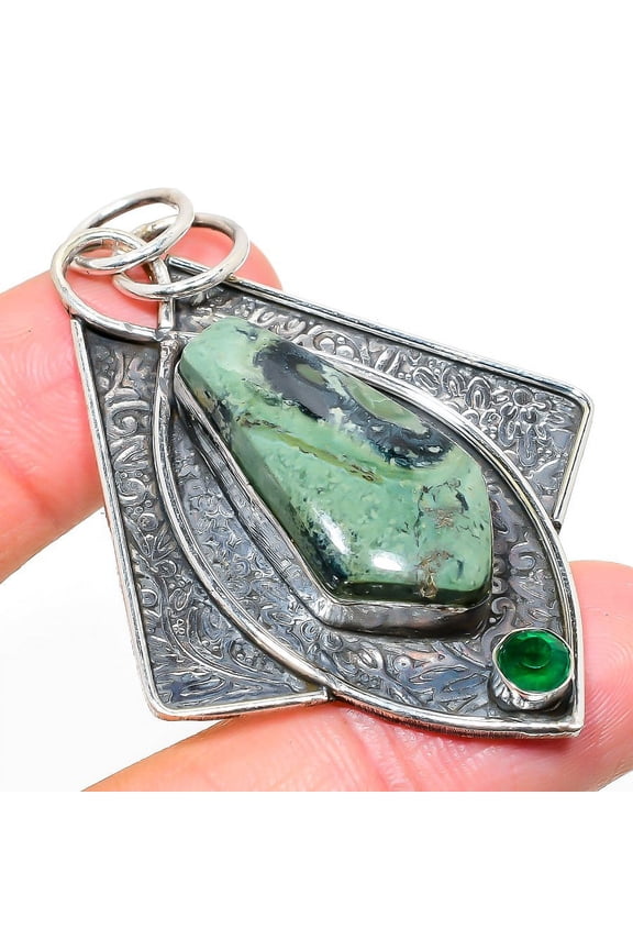 Natural Kambaba Jasper, Diopside Gemstone 925 Sterling Silver Pendant 2.60"