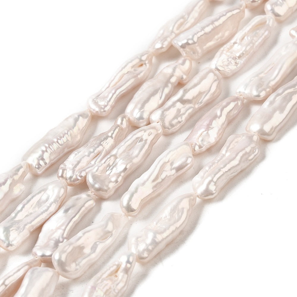 Natural Keshi Pearl Beads Strands Baroque Pearls Cultured Freshwater Pearl Rectangle Grade 4A+ PapayaWhip 14.5~19x6.5~7.5x4.5~5mm Hole: 0.6mm 20~21pcs/strand 15.16~15.75 inch(38.5~40cm)