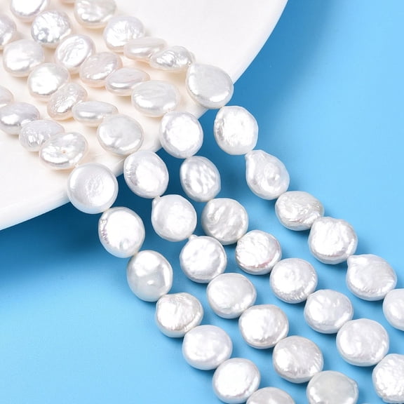 Natural Keshi Pearl Beads Strands Cultured Freshwater Pearl Baroque Pearls Flat Round Creamy White 10~13.5x10~11.5x4~7.5mm Hole: 0.6mm about 16~18pcs/strand 7.28~7.68 inch(18.5~19.5cm)