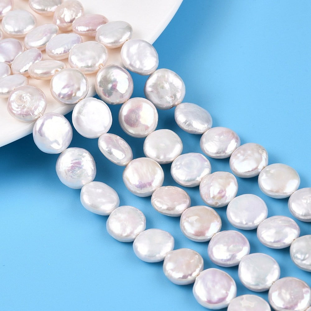Natural Keshi Pearl Beads Strands Cultured Freshwater Pearl Baroque Pearls Flat Round Creamy White 11~14x11~12x4~7.5mm Hole: 0.7mm about 30~33pcs/strand 14.96~15.35(38~39cm)