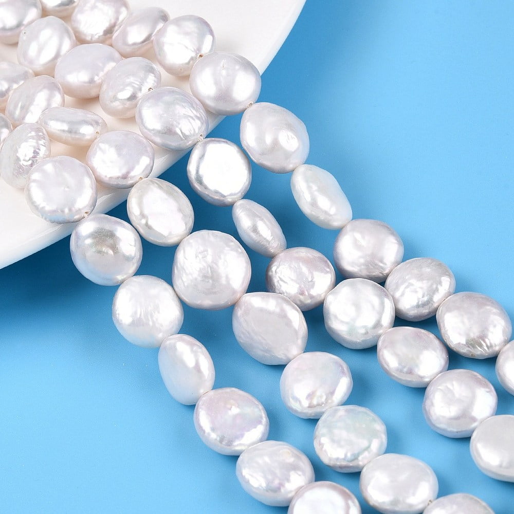 Natural Keshi Pearl Beads Strands Cultured Freshwater Pearl Baroque Pearls Flat Round Creamy White 12~15x10.5~13x3~8mm Hole: 0.7mm about 28~31pcs/strand 14.96~15.35 inch(38~39cm)