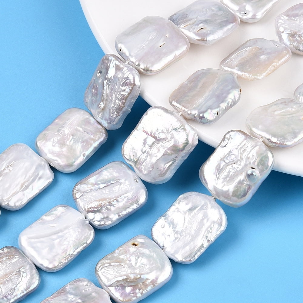 Natural Keshi Pearl Beads Strands Cultured Freshwater Pearl Baroque Pearls Rectangle Seashell Color 21~26x18.5~23x4.5~9mm Hole: 0.6mm about 16pcs/strand 14.57~14.96 inch(37~38cm)