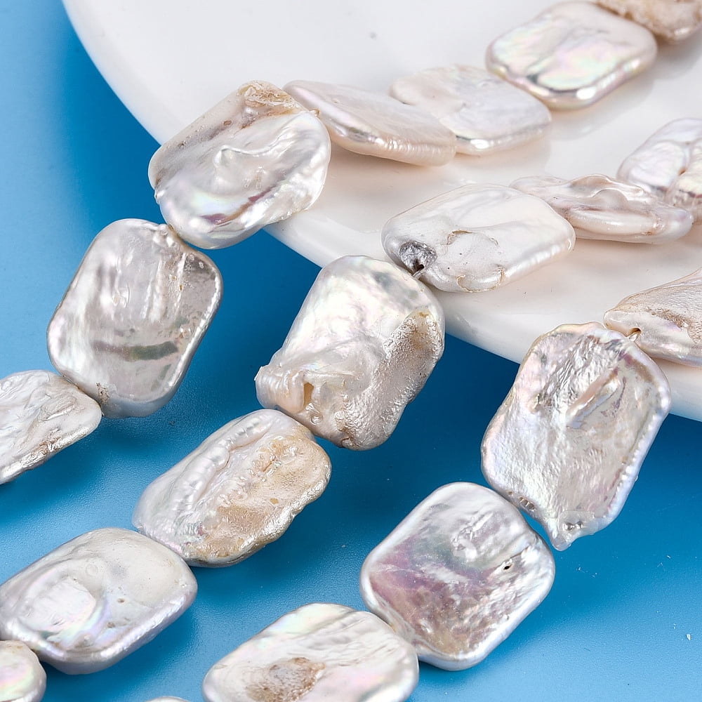 Natural Keshi Pearl Beads Strands Cultured Freshwater Pearl Rectangle Seashell color 18~22x14~16x3~7mm Hole: 0.6mm 21~22pcs/strand 14.96 inch(38cm)