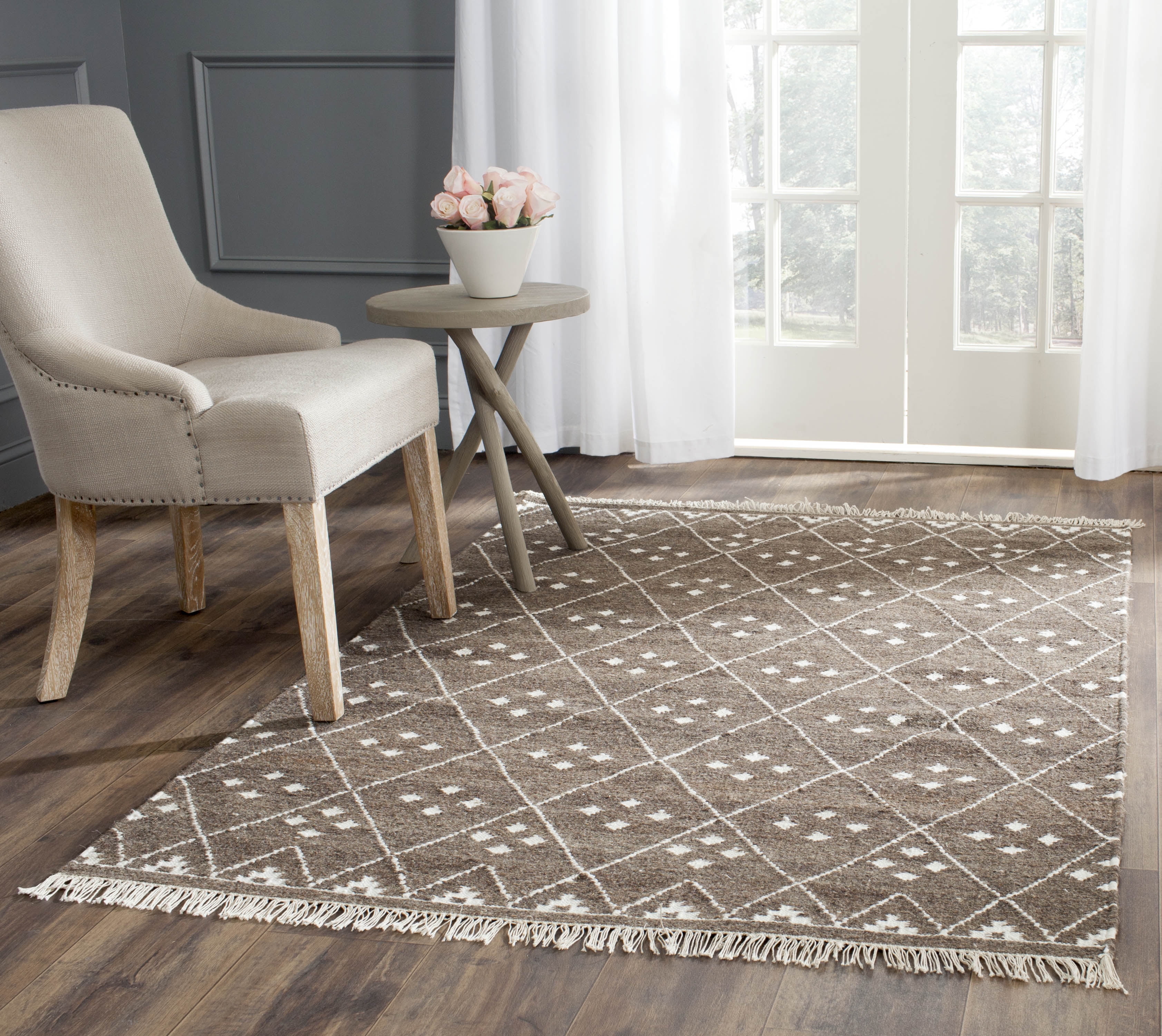Brown and Ivory Handmade Wool and Viscose Area Rug
