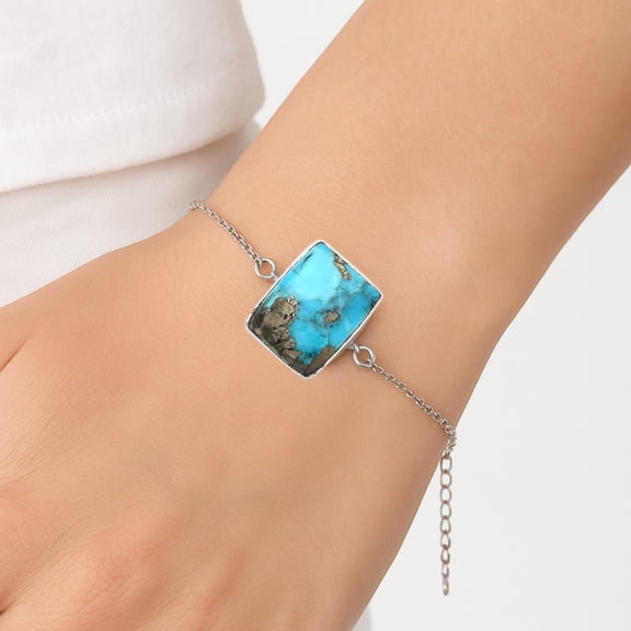 Natural Kingman Turquoise With Pyrite 925 Silver Bracelet Jewelry B-1023 SDB2900