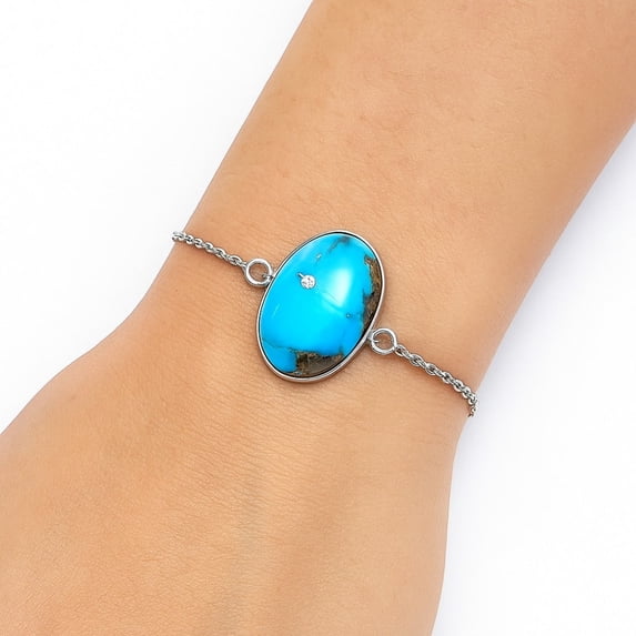 Natural Kingman Turquoise With Pyrite 925 Sterling Silver Bracelet Jewelry SDB2847