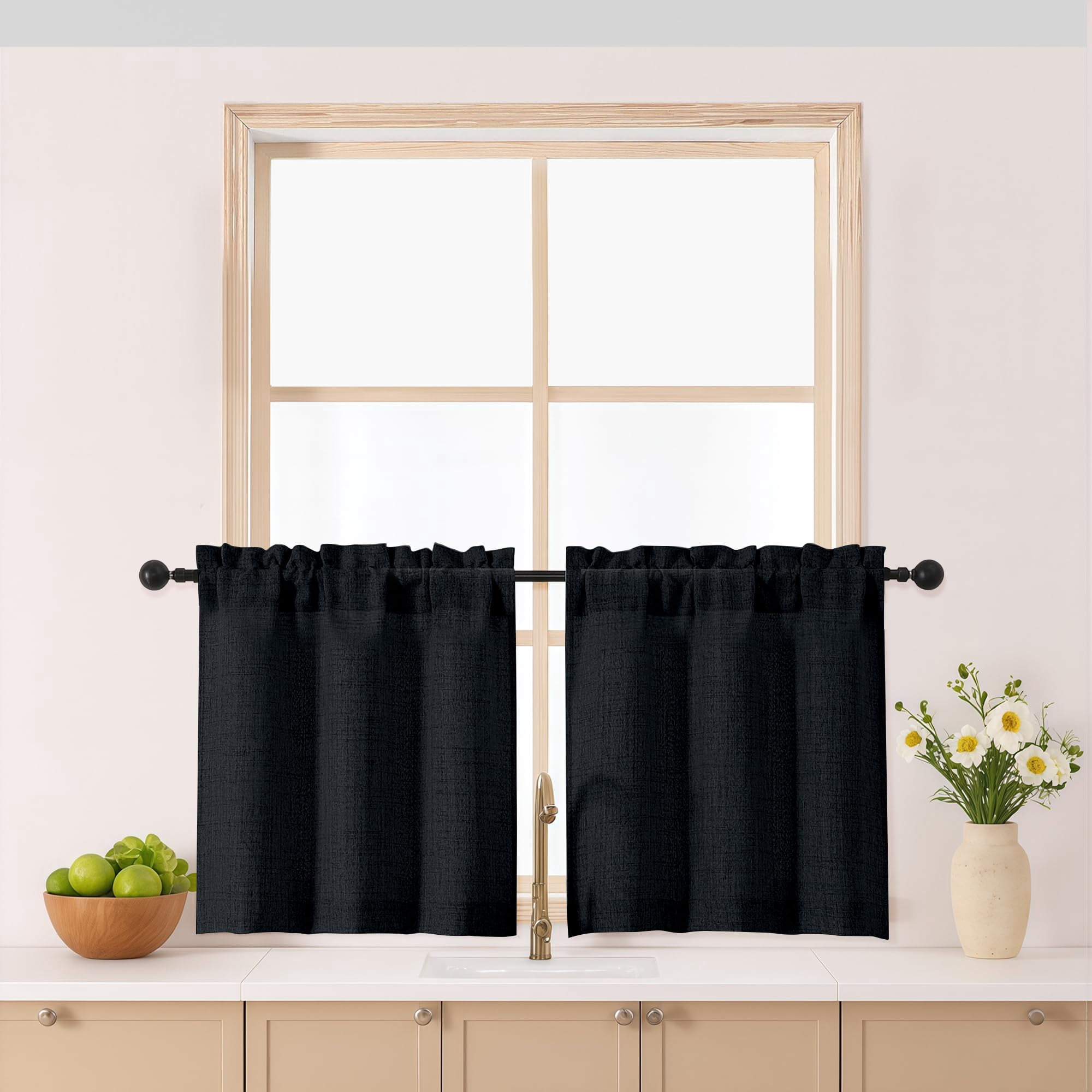 Natural Kitchen Curtains 36 Inch Length 2 Panels Light Filtering ...