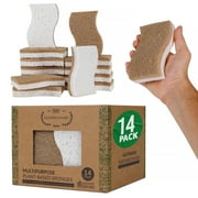 Natural Kitchen Sponges - Eco-Friendly Plant Based Coconut Scrub Sponge - 14 Pack