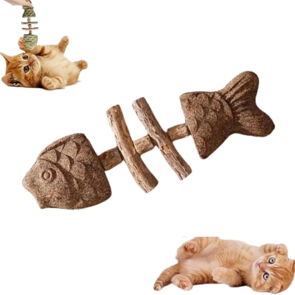 Natural Kiwi Scented Catnip Silvervine Chew Toy, Fish Bone Shaped Wooden Teeth Care Stick, Boredom Relief Interactive Dental Toy for All Breed Indoor Kittens and Adult Pet Cats (1 PCS)