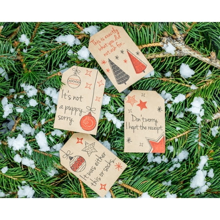 Natural Kraft Sarcastic Funny Christmas Gift Tags Holiday Present Stickers | 2 x 3 inch - 100 Pack