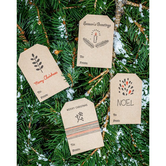 Natural Kraft Simple Christmas Gift Tags Holiday Present Stickers | 2 x 3" inch - 100 Pack | InStockLabels.com