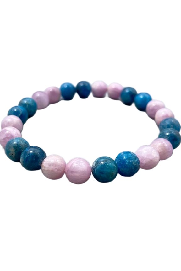 Natural Kunzite & Apatite 8mm Round Shape Smooth Cut Beads Stretchable Bracelet For Men & Women. Unisex Bracelet