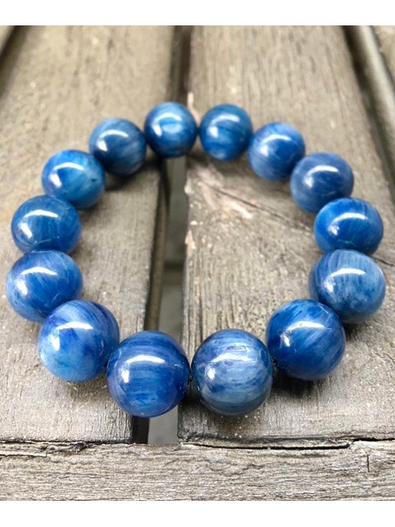Natural Kyanite 12mm Round Shape Smooth Cut Beads Stretchable Bracelet for Men & Women.