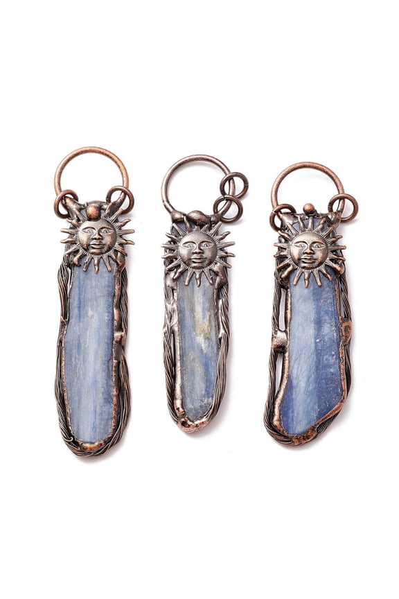 Natural Kyanite Big Pendants with Red Copper Tone Tin Findings Lead & Nickel & Cadmium Free 60~100x20~30x5~15mm