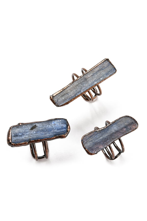 Natural Kyanite/Cyanite/Disthene Twist Rectangle Adjustable Rings Red Copper Tin Finger Ring Cadmium Free Lead Free Inner Diameter: 18.5~18.7mm