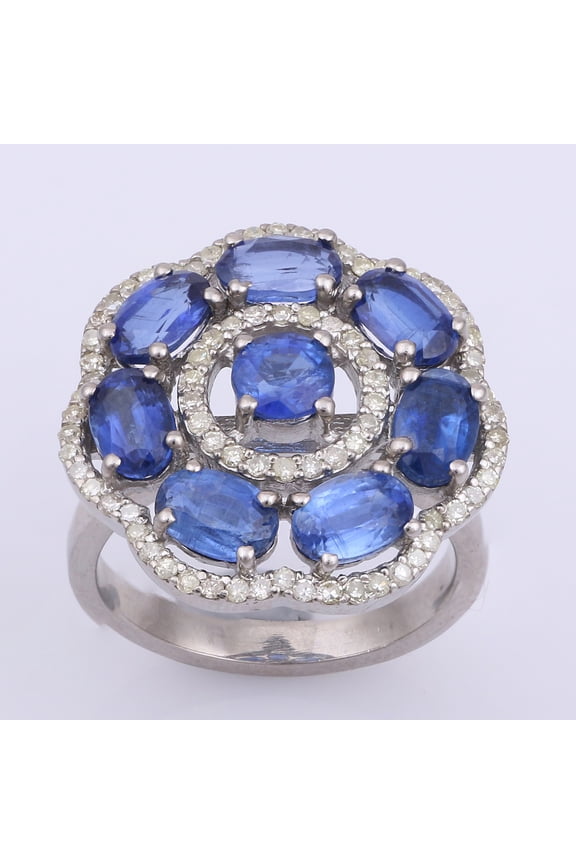Natural Kyanite Diamond Gemstone 925 Sterling Silver Victorian Ring