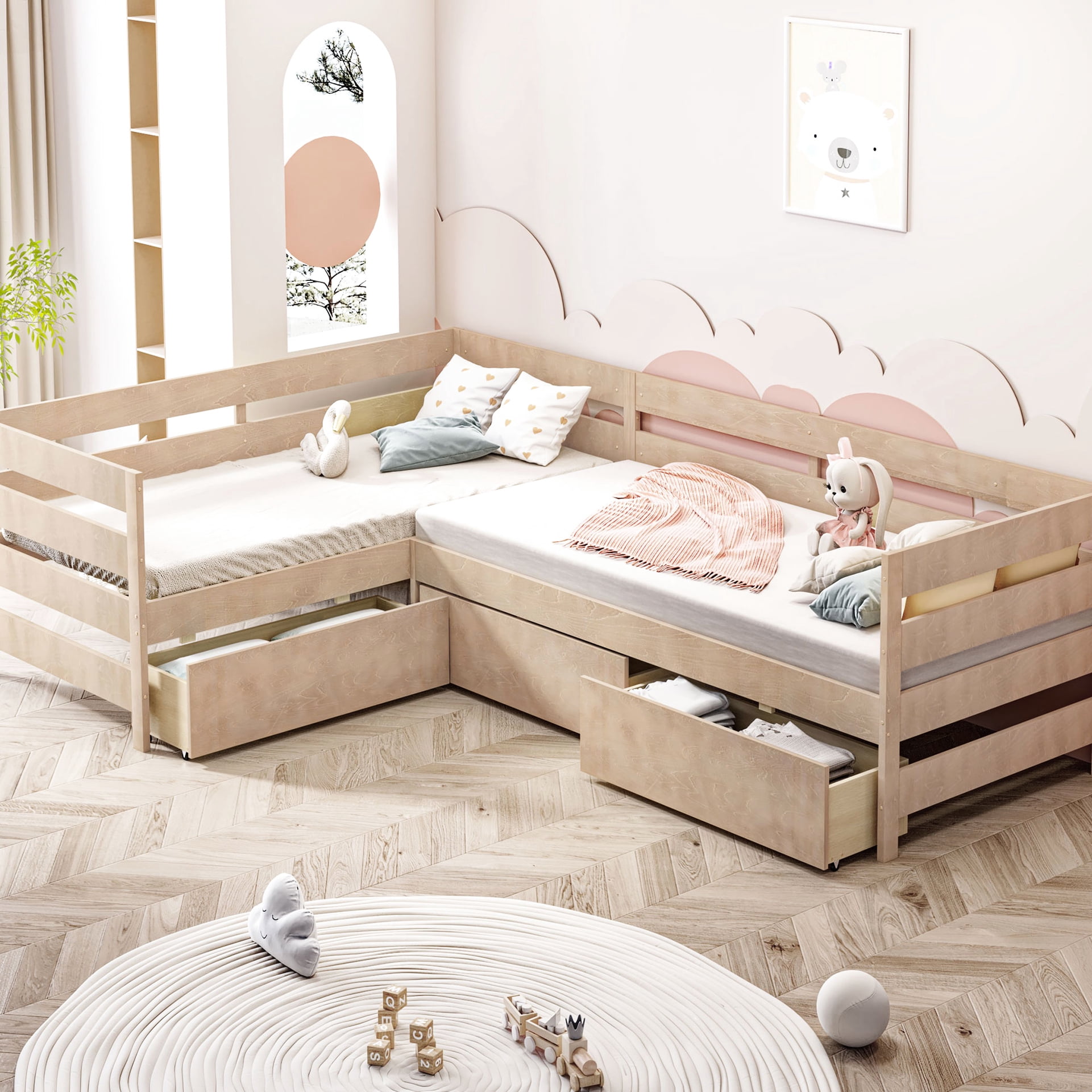 L Shaped Twin Beds With Storagenull