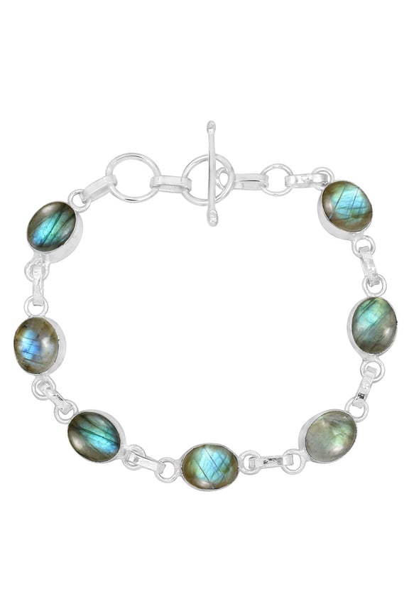 Natural Labradorite 925 Silver Plated Oval Shape Gemstones Bracelet for Women - Bohemian Handmade Adjustable Link Bracelet Women's Jewelry - Gifts for Mom Wife Sister