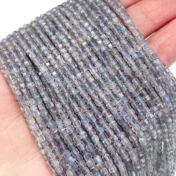 Natural Labradorite Beads Strands Faceted Cube Grade A 2.5x2.5x2.5mm Hole: 0.6mm 175pcs/strand 15.55 inch(39.5cm)
