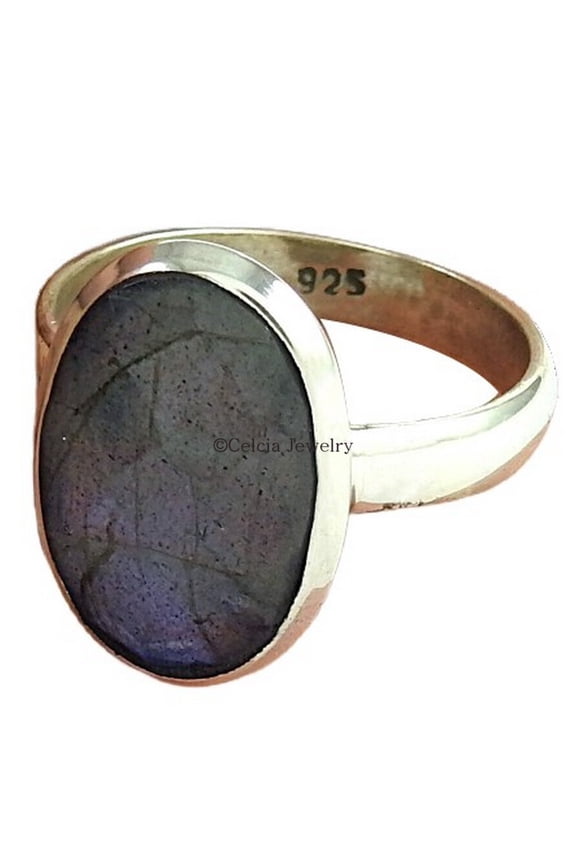 Natural Labradorite Blue Fire Gemstone Handmade Jewelry For Women, Solitaire Ring, Promise Ring, Proposal Delicate Friendship Best Mothers Day Gifts Ring (Labradorite, Size 7)